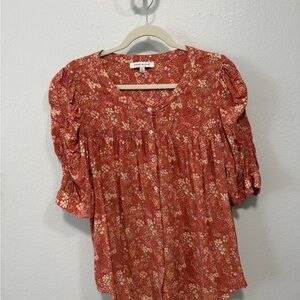 Rose & Olive Rust Floral Button-Up Blouse